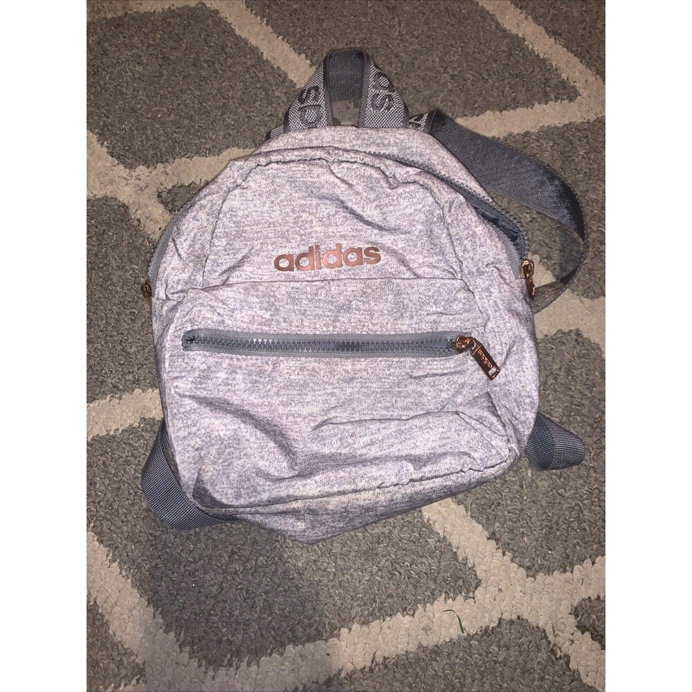 Adidas LINEAR Mini Backpack School Work Gym Bag Sweatshirt Grey And Gold